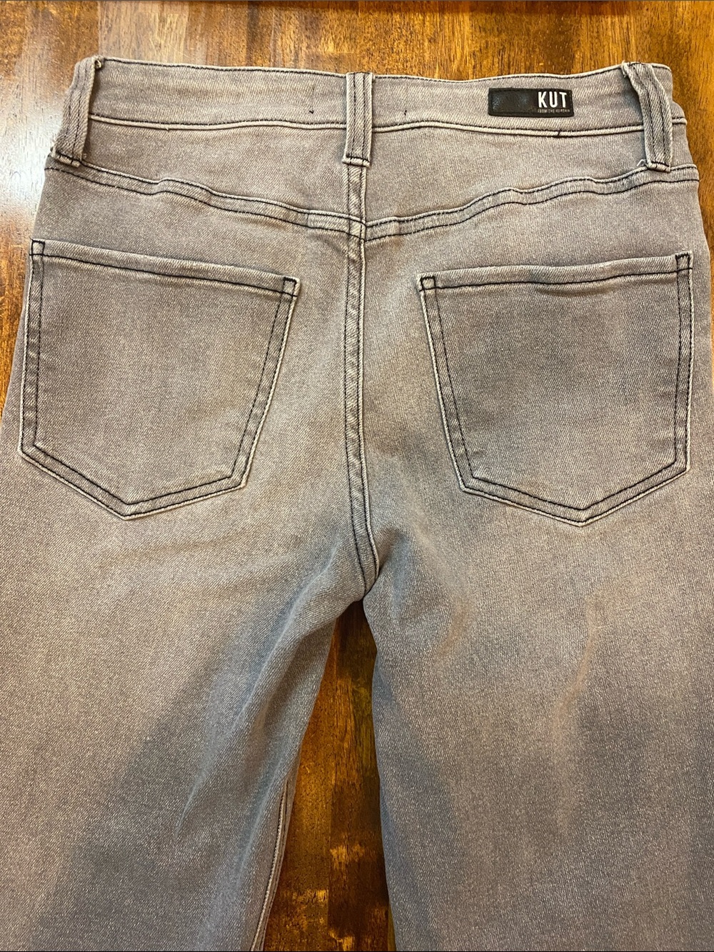 Kut from the Kloth Light Gray Straight Leg Raw Hem Stretch Jeans - Picture 2 of 8